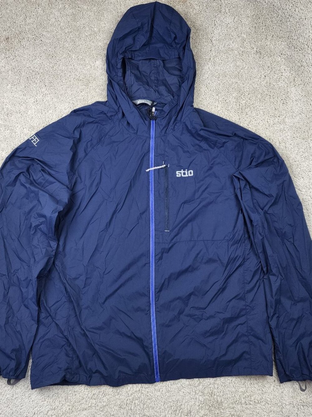 Stio Mens Blue Second Light Windshell Jacket Size XL Full Zip Embroidered Steel